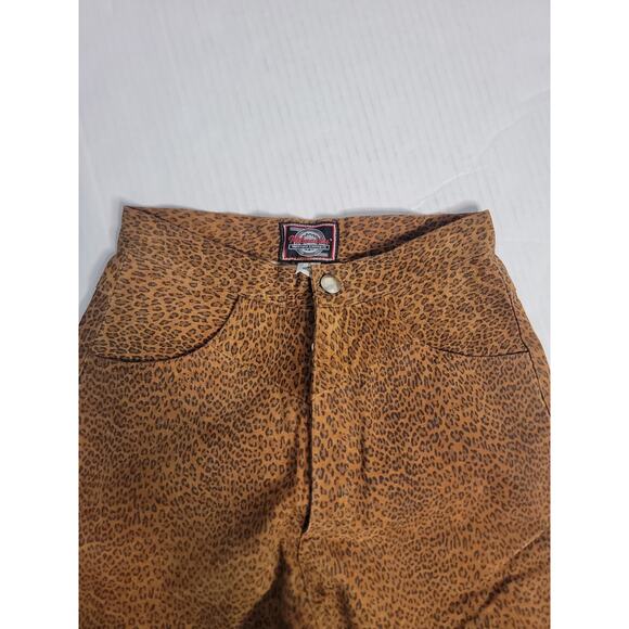 Milwaukee Leopard Print 100% Leather Pants Women Size 8 Straight Leg High Rise - Picture 6 of 12